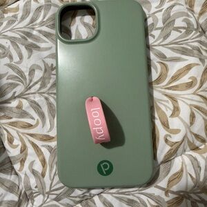 Loopy Case Sage Green Phone Cover with Pink Loop iPhone 15 plus
